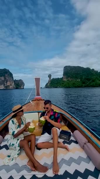 Luxury Longtail Boat Krabi Thailand Koh Hong Island Trip Tropical — ストック動画