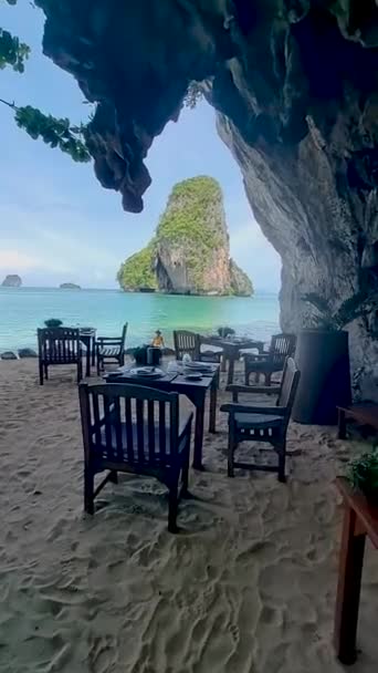 Railay Beach Krabi Thailand Den Tropiska Stranden Railay Krabi Panoramautsikt — Stockvideo