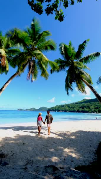 Mahe Seychelles Tropical Beach Palm Trees Blue Ocean Mahe Seychelles — Stockvideo