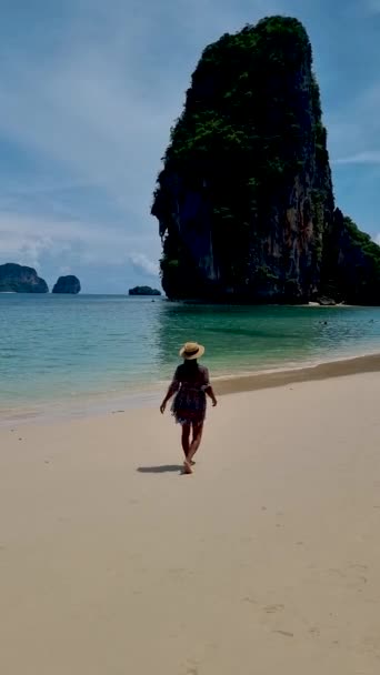 Railay Beach Krabi Thaiföld Trópusi Strand Railay Krabi Panorámás Kilátás — Stock videók