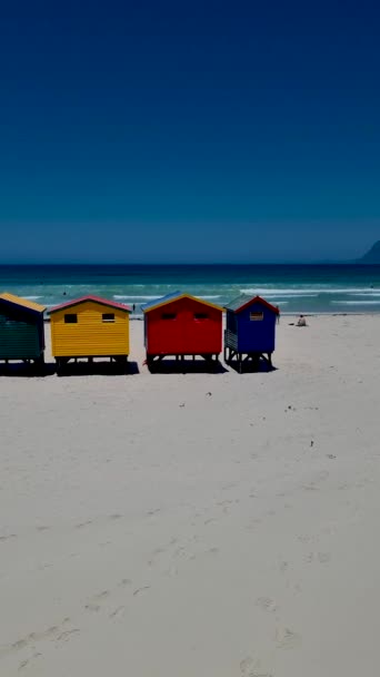 Kleurrijke Strand Huis Muizenberg Strand Kaapstad Strand Hutten Muizenberg Kaapstad — Stockvideo