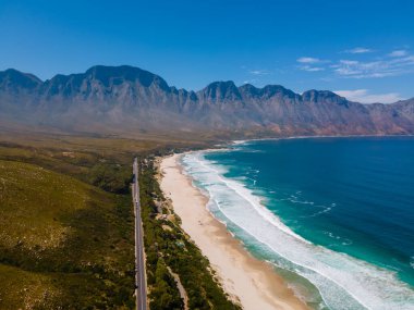Kogelbay beach Western Cape South Africa, Kogelbay Rugged Coast Line with spectacular mountains. Garden route, Drone aerial view Kogel Bay