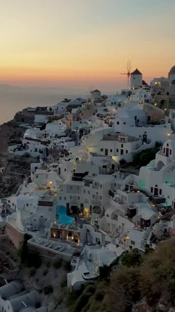 Sunset Oia Santorini Greece Summer Whitewashed Building Church Sunset Greece — Vídeos de Stock