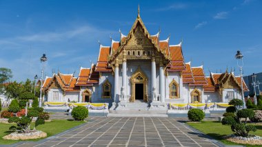 Wat Benchamabophit temple in Bangkok Thailand, The Marble temple in Bangkok. Beautiful Buddhist temple on a bright sunny day