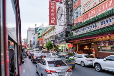 Bangkok Thailand July 2022, traffic rush hour in the city at dusk evening, Bangkok cityscape traffic.