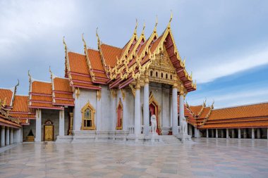 Wat Benchamabophit temple in Bangkok Thailand, The Marble temple in Bangkok. Beautiful Buddhist temple on a bright sunny day