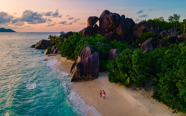 Anse Source Dargent Beach Digue Island Seyshelles Drone Aerial View — Stockfoto