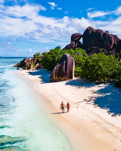 Anse Source Dargent Beach Digue Island Seyshelles Drone Vista Aerea — Foto Stock