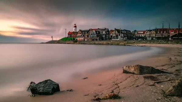 Urk Flevoland Netherlands Sunset Lighthouse Harbor Urk Holland Fishing Village —  Fotos de Stock