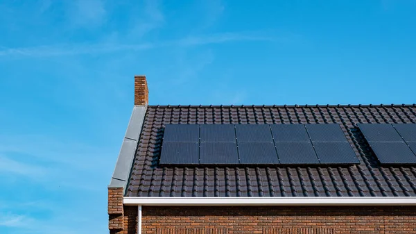 Newly Build Houses Solar Panels Attached Roof Sunny Sky Close — Foto Stock