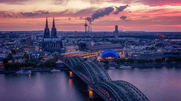 Cologne Koln Germany Sunset Cologne Bridge Cathedral Beautiful Sunset Rhine — Fotografia de Stock