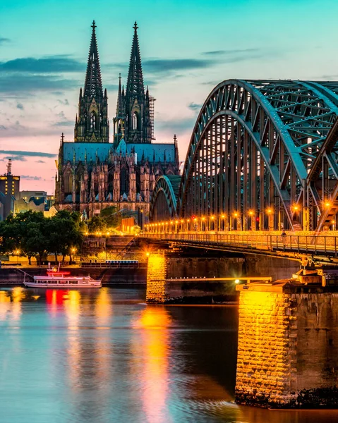 Cologne Koln Germany Sunset Cologne Bridge Cathedral Beautiful Sunset Rhine — Stockfoto