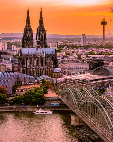 Cologne Koln Germany Sunset Cologne Bridge Cathedral Beautiful Sunset Rhine — Stockfoto