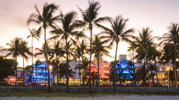 Miami Beach April 2019 Colorful Art Deco District Night Miami —  Fotos de Stock