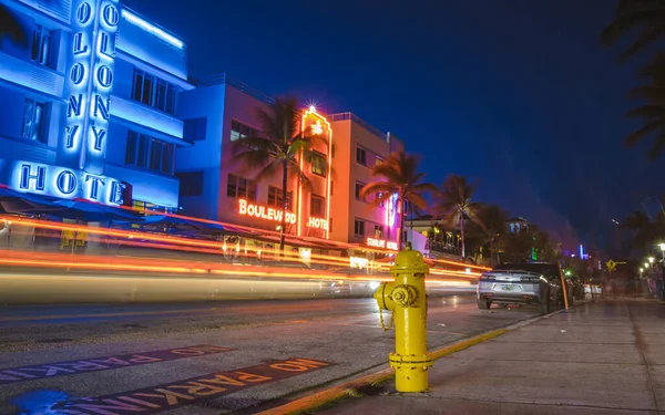 Miami Beach April 2019 Colorful Art Deco District Night Miami —  Fotos de Stock