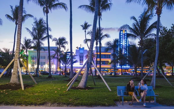 Miami Beach April 2019 Colorful Art Deco District Night Miami —  Fotos de Stock