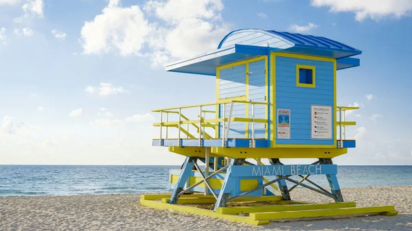Lifeguard hut on the beach in Miami Florida, colorful hut on the beach during sunrise Miami South Beach.