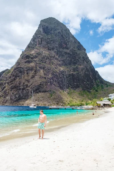 Young Men Swim Short Vacation Saint Lucia Luxury Holiday Saint — ストック写真