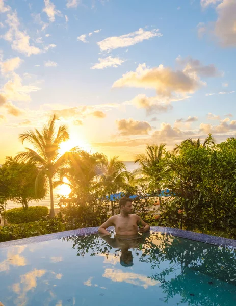 Young Men Swim Shorts Saint Lucia Caribbean Men Infinity Pool — Photo