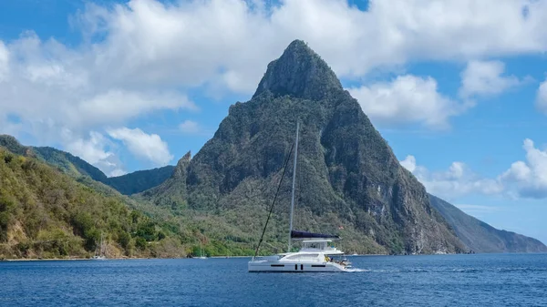 Pitons mountains of Saint Lucia, St. Lucia Caribbean Sea with Pitons on a beautiful summer day