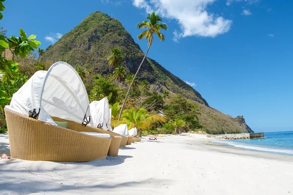 Sugar Beach Saint Lucia Public White Tropical Beach Palm Trees — Stockfoto