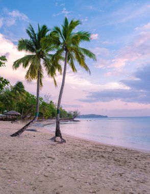 sunset on the beach with palm trees watching the sunset at the tropical beach of Saint Lucia or St Lucia Caribbean. vacation in St Lucia a tropical island with palm trees