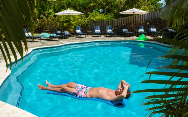 Men Relaxing Pool Tropical Heat Wave Global Warming Concept Hot — Foto de Stock