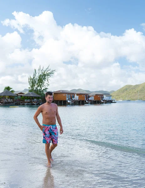 Men Swim Short Beach Tropical Island Saint Lucia Lucia Caribbean — 스톡 사진