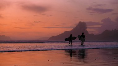 Tofino Vancouver Island Pacific rim coast, surfers with surfboard during sunset at the beach, surfers silhouette Canada Vancouver Island Tofino Vancouver Islander Island 