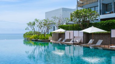 Pattaya Thailand August 2022, Luxury hotel with swimming pool, Renaissance Pattaya resort. 