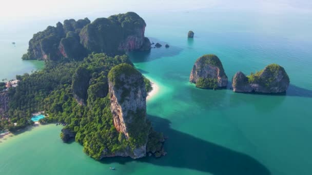 Railay Beach Krabi Thailand Tropical Beach Railay Krabi Panoramic View — стоковое видео