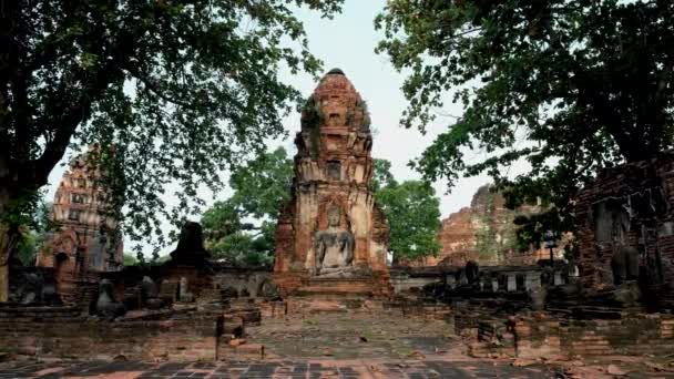 Аюттхая Таїланд Ват Махатхатха Пагода Храмів Вранці Аютая Таїланд — стокове відео