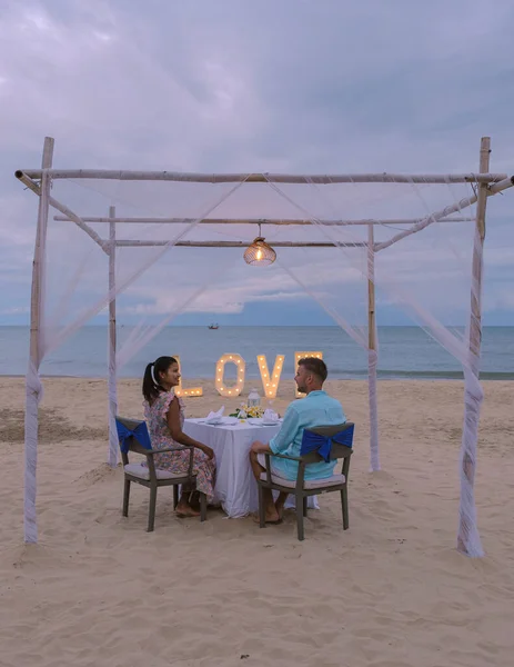 Romantická Večeře Pláži Huahin Thajsko Večeře Při Svíčkách Hua Hin — Stock fotografie