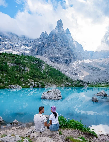 Lac Sorapis Lago Sorapis Dans Les Dolomites Est Une Destination — Photo