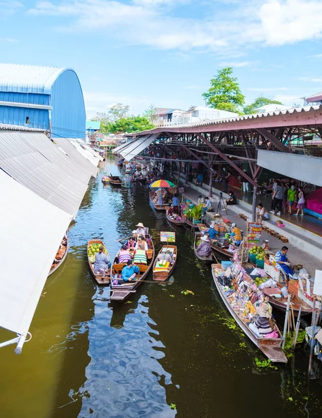 Gente Damnoen Saduak Mercado Flotante Bangkok Tailandia Mercado Flotante Colorido — Foto de Stock