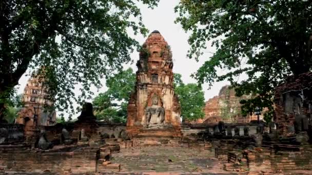 Ayutthaya Thailand Wat Mahathat 一个Ayutthaya的老塔 — 图库视频影像