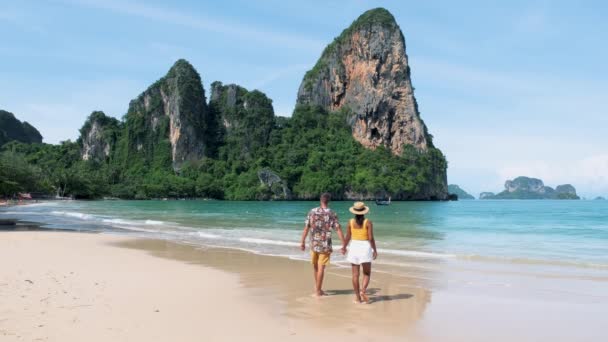 Railay Beach Krabi Thailand Den Tropiska Stranden Railay Krabi Ett — Stockvideo