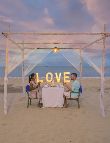 Romantická Večeře Pláži Huahin Thajsko Večeře Při Svíčkách Hua Hin — Stock fotografie
