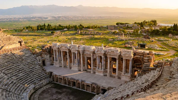 Hierapolis Antigua Ciudad Pamukkale Turquía Puesta Sol Por Las Ruinas — Foto de Stock