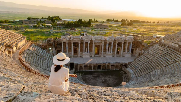 Hierapolis Gamle Pamukkale Tyrkia Solnedgang Ved Ruinene Unesco Sted Hierapolis – stockfoto