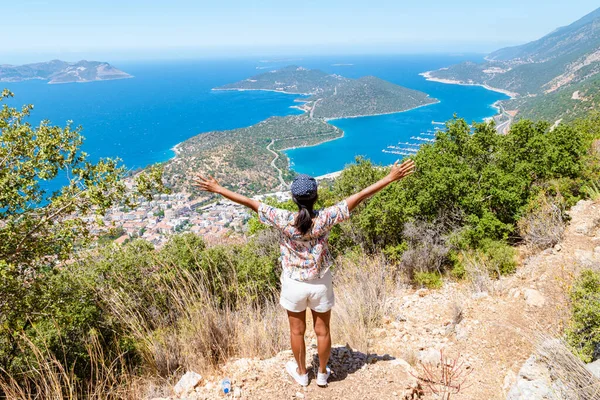 Kas Türkei Asiatische Frauen Beim Bergsteigen Mit Blick Auf Das — Stockfoto