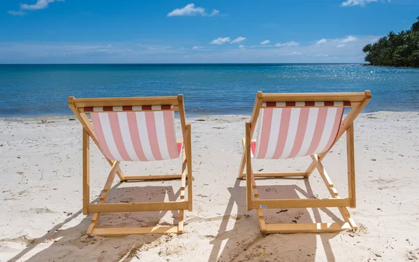 Praia Férias Conceito Com Cadeira Céu Azul Ilha Tropical Koh — Fotografia de Stock