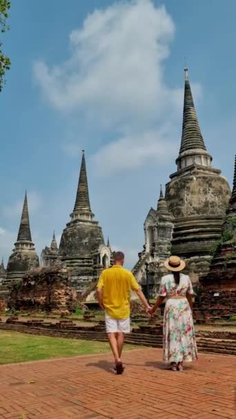 Ayutthaya Thailand Wat Phra Sanphet Couple Men Women Hat Visiting — Vídeos de Stock