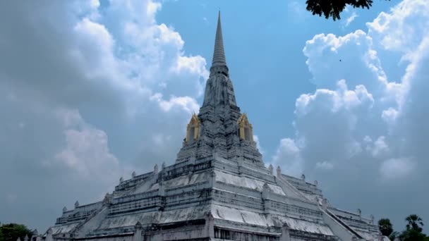 Wat Phu Khao Thong Chedi Ayutthaya Thailand White Pagoda — Vídeos de Stock