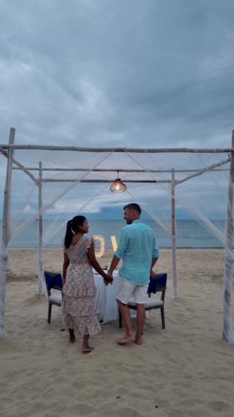 Cena Romantica Sulla Spiaggia Huahin Thailandia Cena Lume Candela Hua — Video Stock