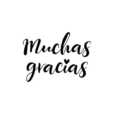 İspanyolca mesaj at - Çok teşekkürler. Mektup. Mürekkep çizimi. Beyaz arka planda izole edilmiş modern fırça kaligrafisi. Teşekkür ederim.