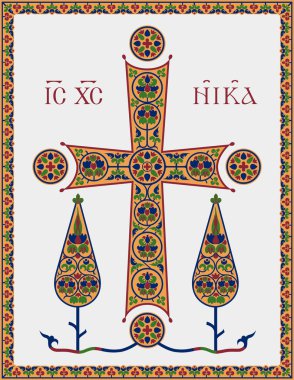 Byzantine cross on a gray background clipart