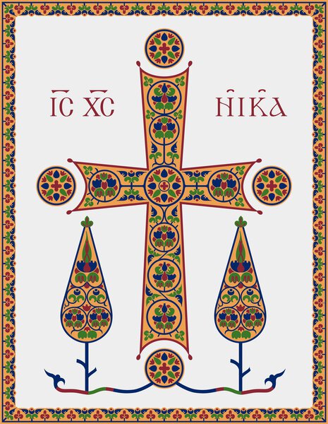 Byzantine cross on a gray background