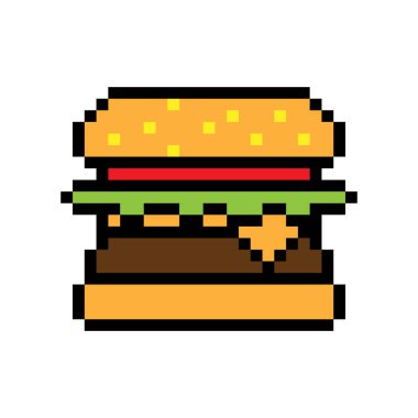 Hamburger pikseli simgesi basit tasarım