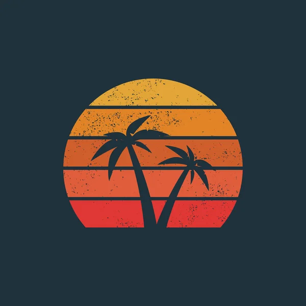 Retro Sunset Icon Pal Tree — Image vectorielle